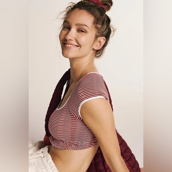 *NWOT* Free People Whats The Scoop Baby Tee - Red Combo - Picture 2 of 6